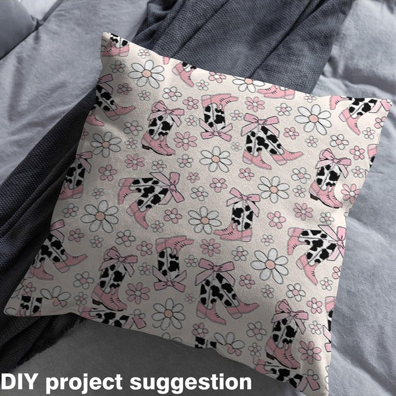 Man Fei Cowgirl Boots Fabric by The Yard,Western Cowgirl Princess Style Pink Bowknot Decorative Fabric for Upholstery and DIY Project,Cute Daisy Flowers Rustic Cowhide Print Fabric,2 Yards 72"" L x 59"" W - Image 3